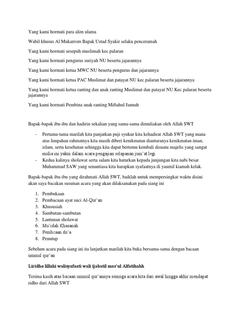 Teks Pembawa Acara Pengajian Bahasa Sunda Lucu Berbagai Teks Penting Teks Pembawa Acara Pengajian Rutin Muslim Muslimat.