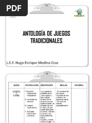 En primer lugar el juego tradicional, transmite el valor por lo inmaterial, por el placer natural de jugar, la educación . Antologia De Juegos Tradicionales Pdf