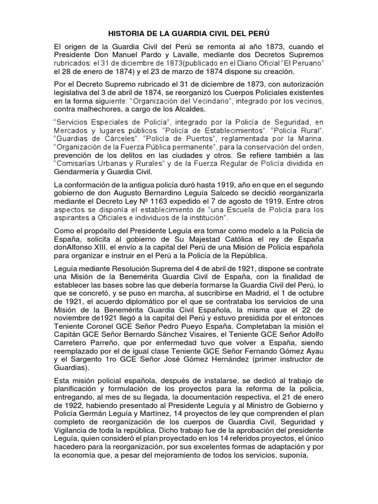 Historia De La Guardia Civil Del Perú | PDF | Cumplimiento De La Ley ...