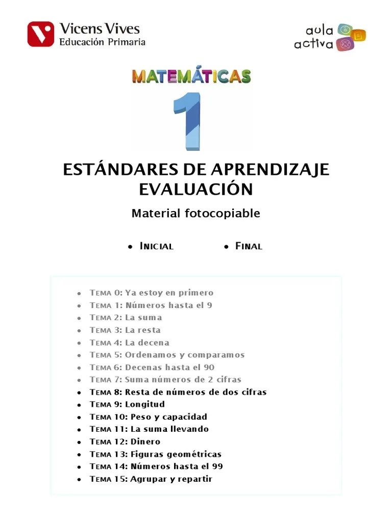 Evaluacion Matematicas 1 De Primaria Estandares De Aprendizaje Vicens Vives PDF | PDF | Euro | Ocio