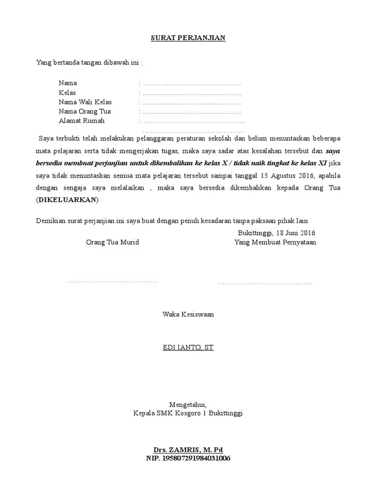 Contoh Surat Pernyataan Siswa Bermasalah Bloggadogado Contoh surat pernyataan orang tua siswa bermasalah doc.