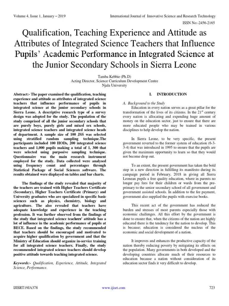 Qualification, Teaching Experience And Attitude As Attributes Of Integrated Science Teachers ...