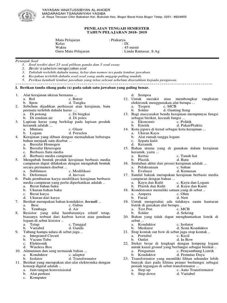 Download soal penjaskes kelas 2 sd semester 1 dan kunci jawaban pictures. Soal Essay Prakarya Kelas 9 Semester 2 Cara Golden
