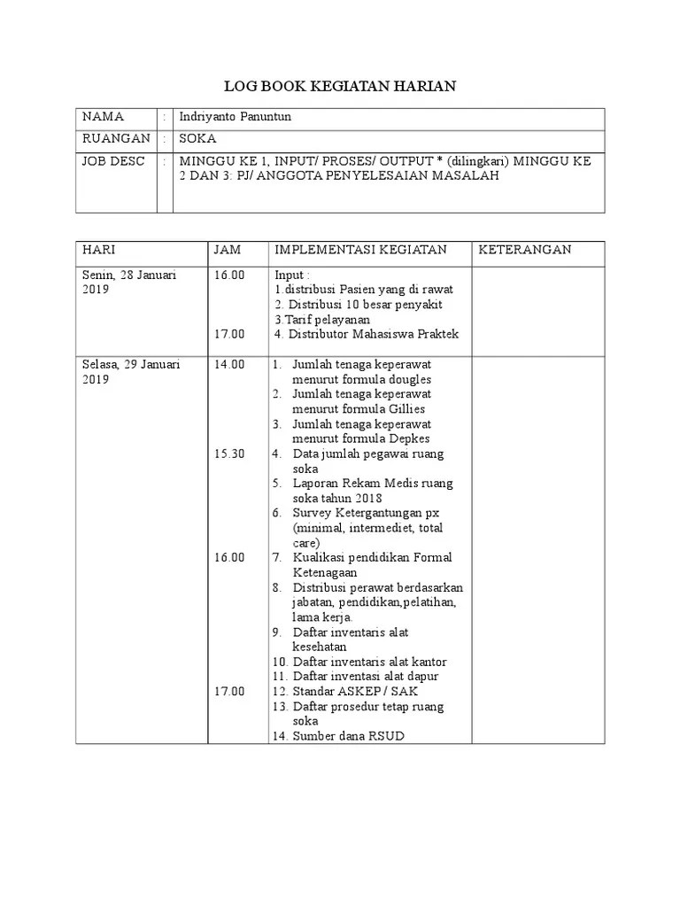 Logbook kompetensi perawat yang telah disusun oleh bagian sub kredensial dijadikan salah satu. Log Book Kegiatan Harian Pdf