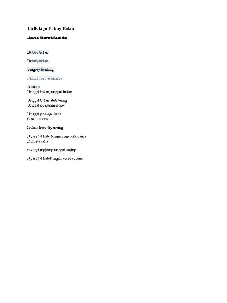 Lirik Lagu Bubuy Bulan | PDF