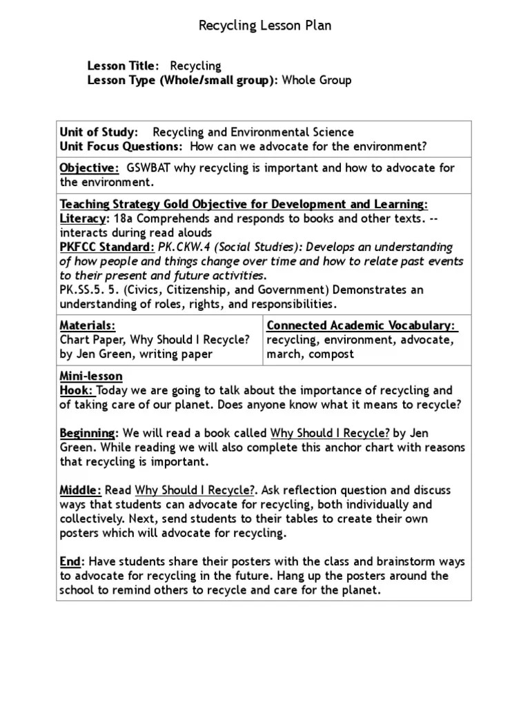 Recycling Lesson Plan | PDF