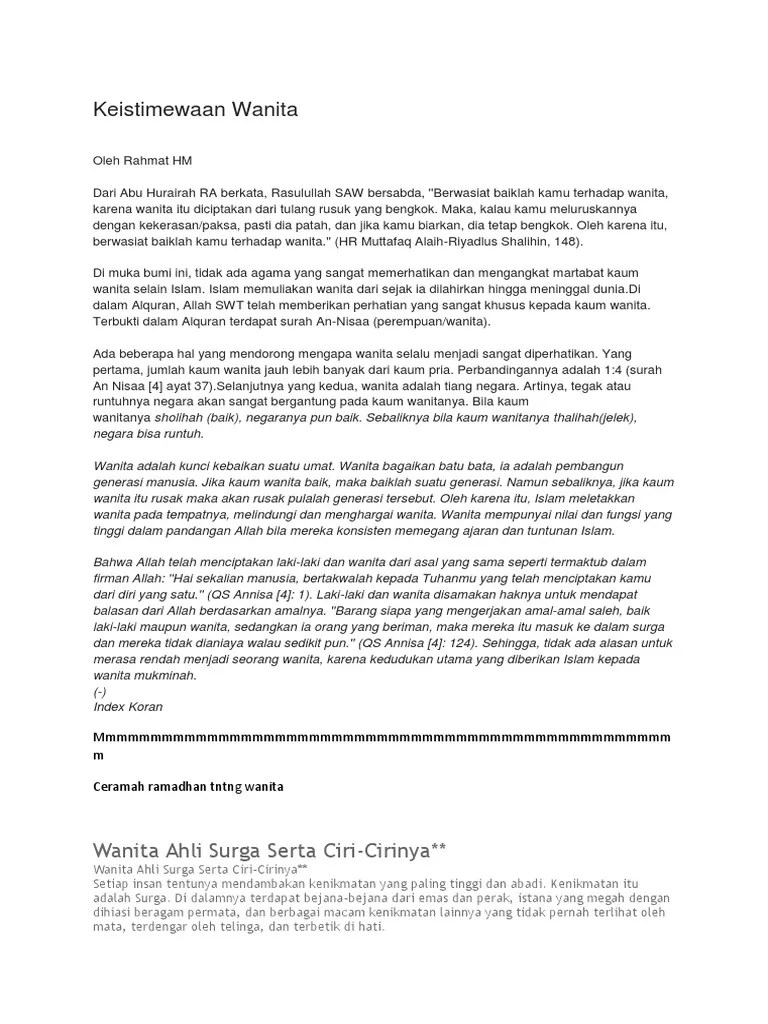 Ceramah Tentang Wanita Penghuni Surga – Pigura