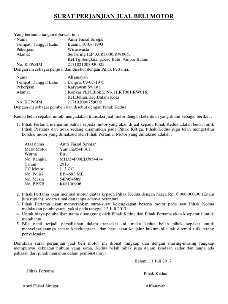 08.05.2019 · 7 contoh surat pernyataan dalam berbagai kasus gratis doc file. Contoh Surat Jual Beli Motor Tanpa Bpkb Contoh Surat Jual Beli Motor Second Audit Kinerja Perjanjian Ini Dibuat Dengan Penuh Kesadaran Tanpa Ada Paksaan Dari Pihak Manapun Serta Dibuat Rangkap Dua