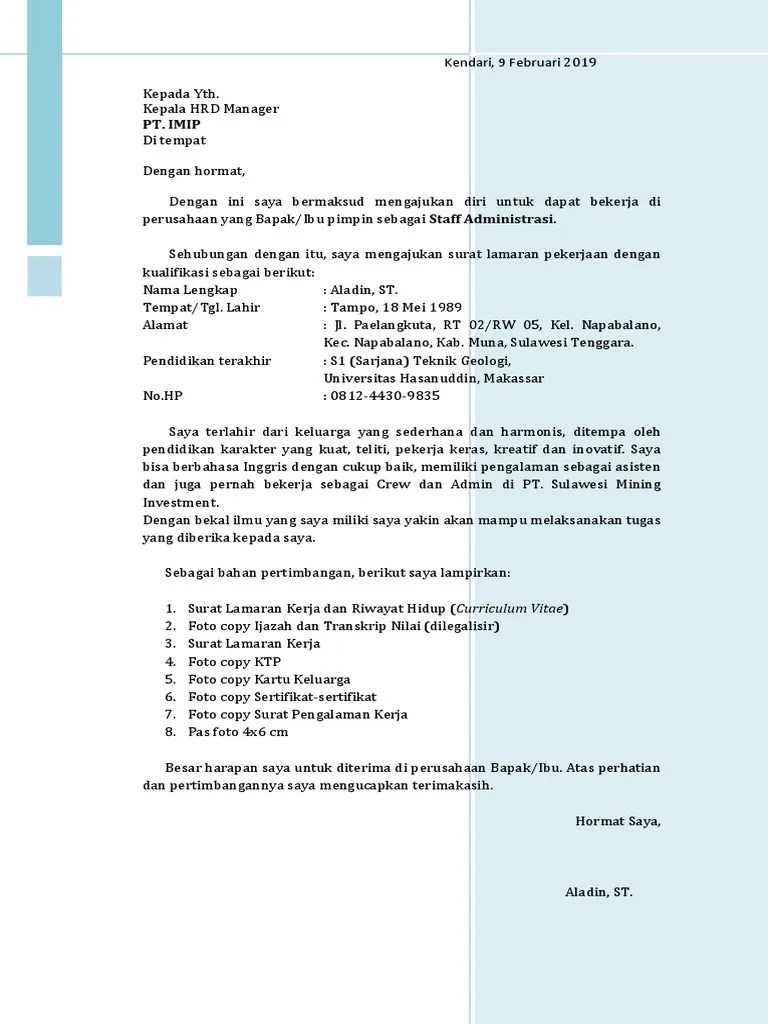 Contoh surat lamaran kerja tulis tangan umum guru hotel pabrik restoran. Contoh Surat Lamaran Kerja Di Pt Berbagai Contoh