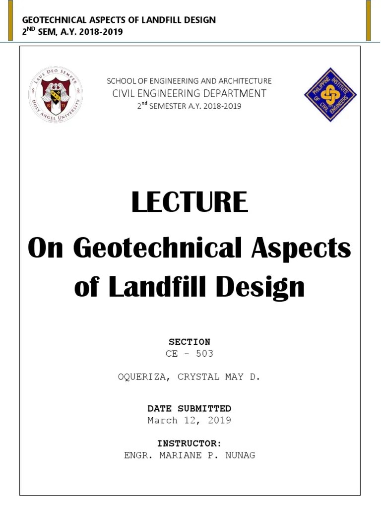 Geotechnical Considerations For Proper Landfill Design: A Lecture On ...