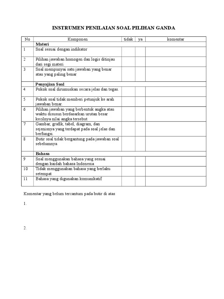 Digunakan dalam penelitian ini adalah soal essay dan rubrik penilaian . Rubrik Penilaian Soal Pilihan Ganda Pdf