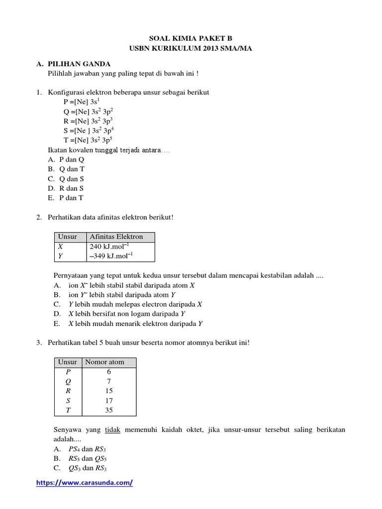 2 Soal Usbn Kimia K-13 Paket B | PDF