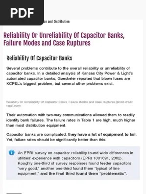 Reliability Or Unreliability Of Capacitor Banks Failure