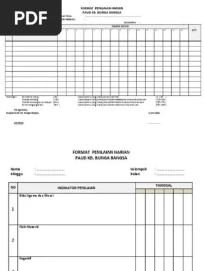 Bulanan berisi hasil pengolahan rekapitulasi data penilaian harian checklist (v), . Format Penilaian Harian Bunga Bangsa Pdf