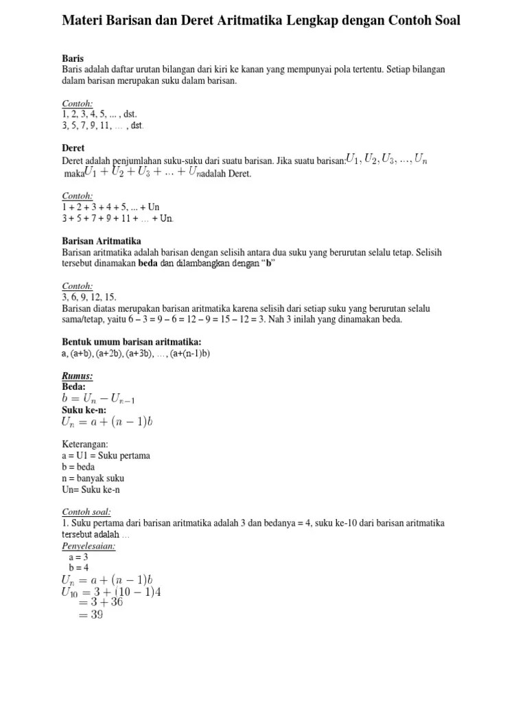 Bahan Ajar Kelas 9 Barisan Dan Deret Aritmatika | PDF