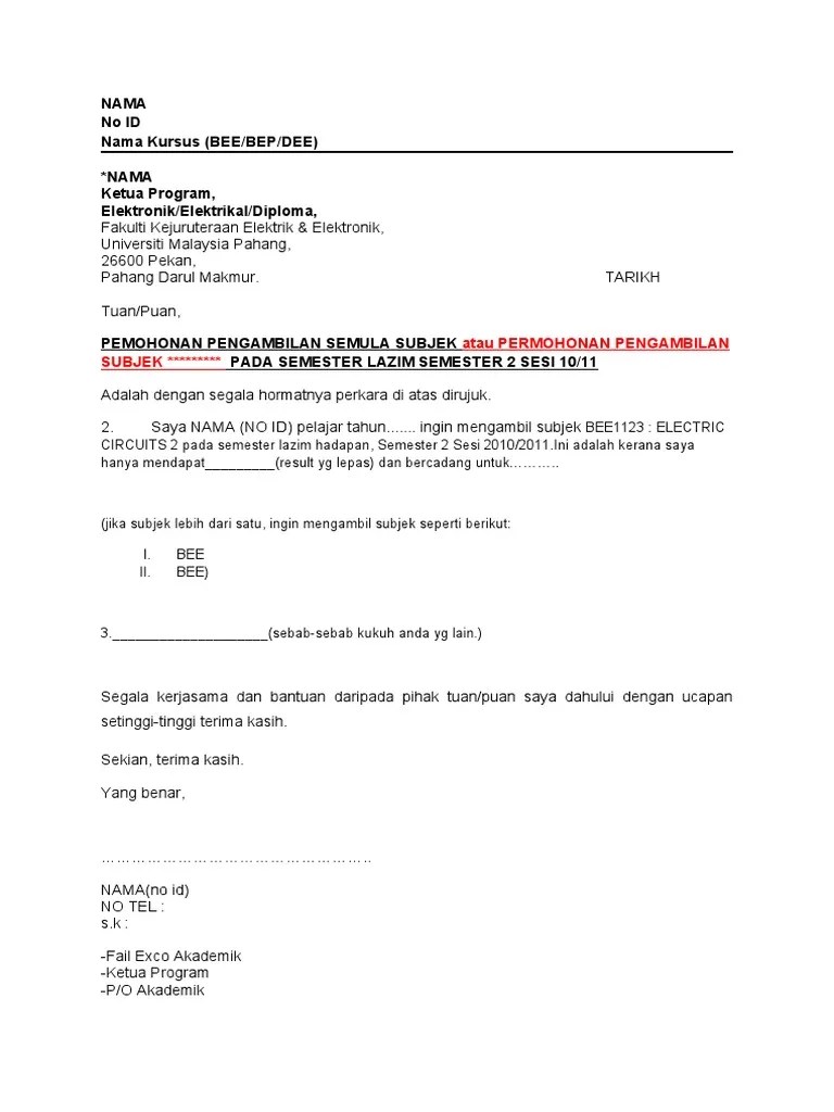 Yang bertanda tangan di bawah ini : Contoh Surat Rasmi Permohonan Pemindahan Kredit