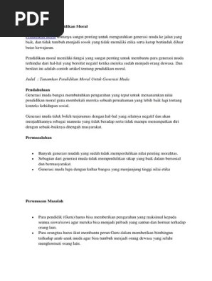 moral berbicara tentang moralitas suatu perbuatan. Contoh Artikel Pendidikan Moral Pdf