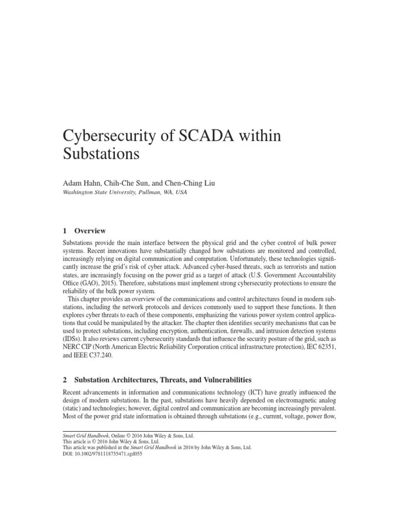 Smart Grid Handbook Cybersecurity Of SCADA Within Substations | PDF ...
