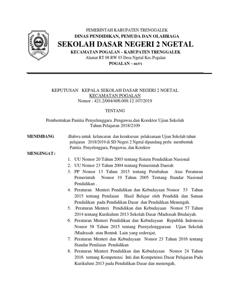 Tugas dan tanggungjawab sebagai kelompok kerja panitia dan pengawas ujian. Sk Panitia Pengawas Korektor Us 2018 2019 Pdf