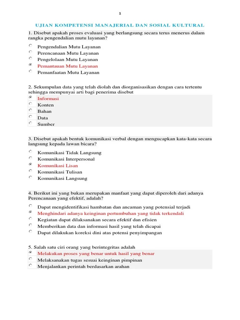 Contoh Soal Ujian Kompetensi Manajerial Dan Sosial Kultural | PDF