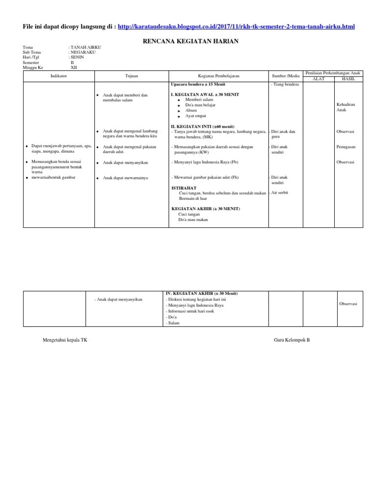 Buku kegiatan dan kreatifitas anak paud/tk kelompok a semester 2. Rkh Tk Semester 2 Tema Tanah Airku Pdf
