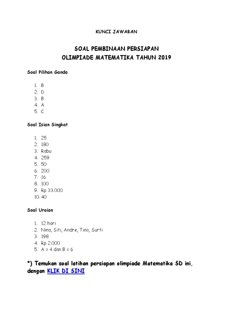Soal Olimpiade Matematika Kelas 2 Sd Latihan soal dan kunci jawaban osn matematika sd 2020 pdf download.