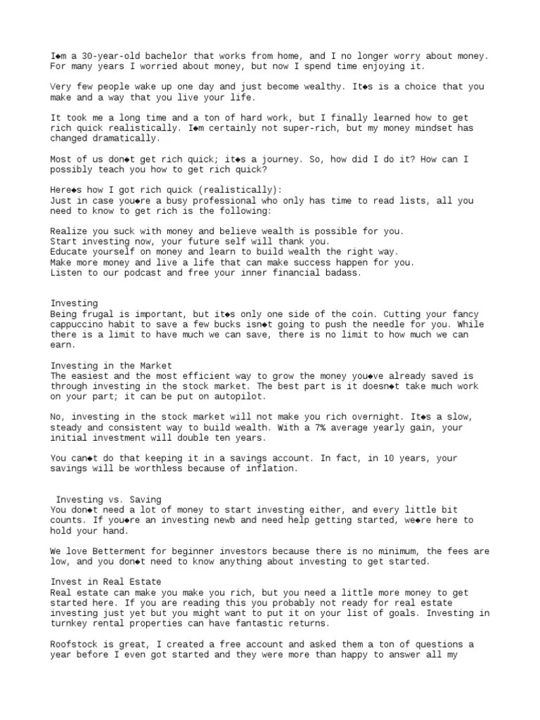 How To Get Rich Quick Realistically | PDF | Debt | Refinancing