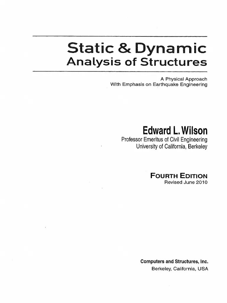 Static And Dynamic Analysis Of Structures | PDF | Matrix (Mathematics) | Linear Algebra
