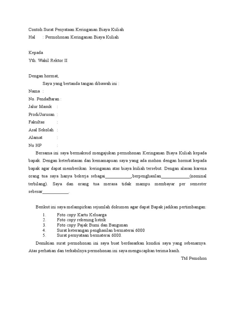 Surat permohonan dapat diajukan oleh kepala desa / lurah dan diketahui oleh camat. Contoh Surat Permohonan Keringanan Pelunasan Kredit Mobil Beinyu Com