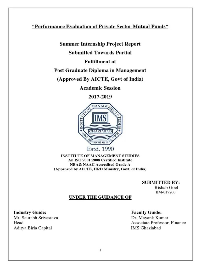 Performance Evaluation Of Public And Private Sector Mutual Funds Mba ...
