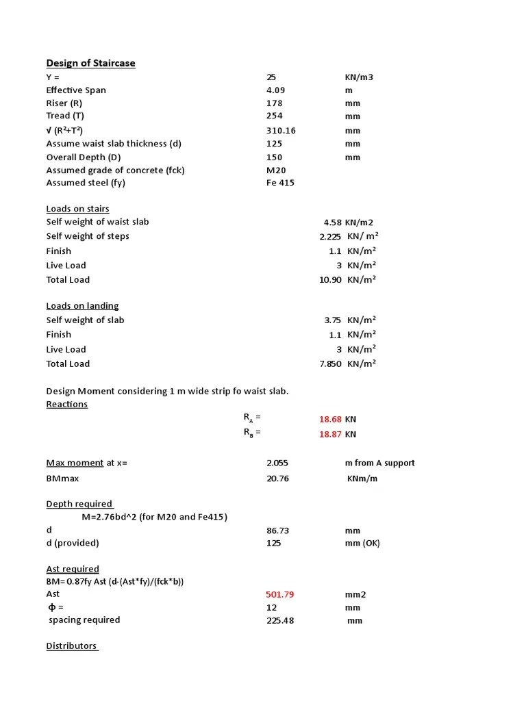 Design Of Staircase And Calculation Of Loads, Moments, Reinforcement Requirements And Spacing ...