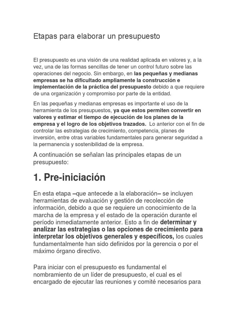Etapas Para Elaborar Un Presupuesto | PDF | Presupuesto | Business
