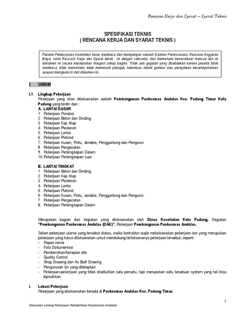 Contoh Spesifikasi Teknis | PDF
