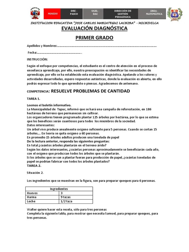 EVALUACIÓN DIAGNÓSTICA 1ro | PDF | Evaluación | Aprendizaje