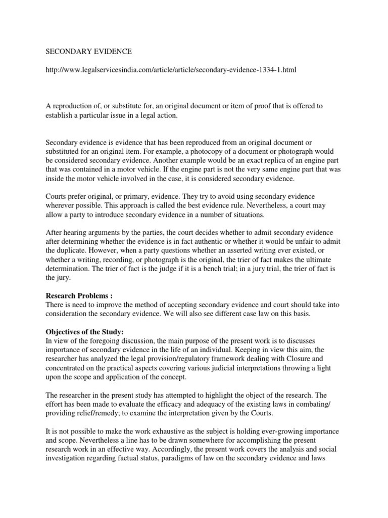 Secondary Evidence | PDF | Evidence | Evidence (Law)