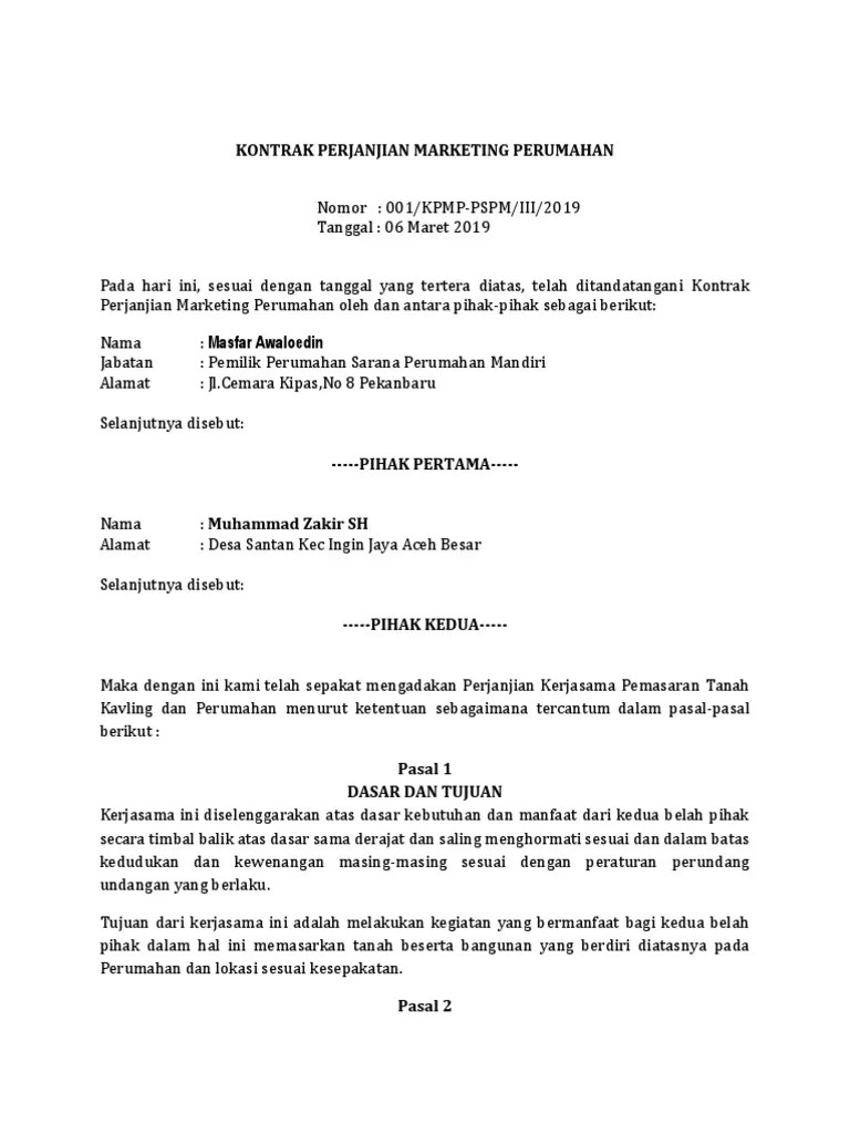 Surat Perjanjian Freelance Marketing Properti | PDF