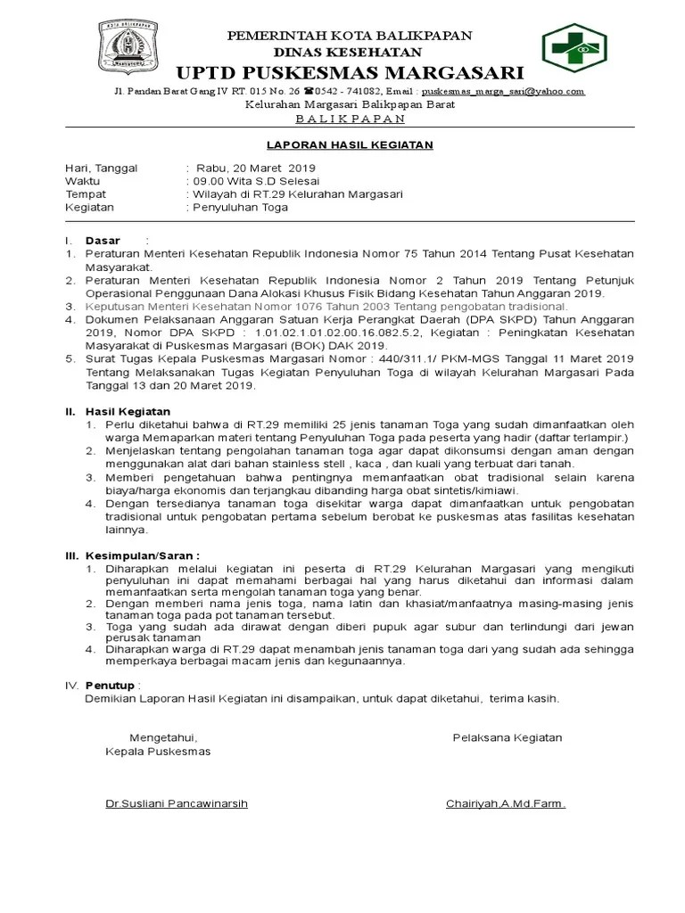 Laporan Hasil Kegiatan-Penyuluhan Toga 20 Maret 2019 | PDF