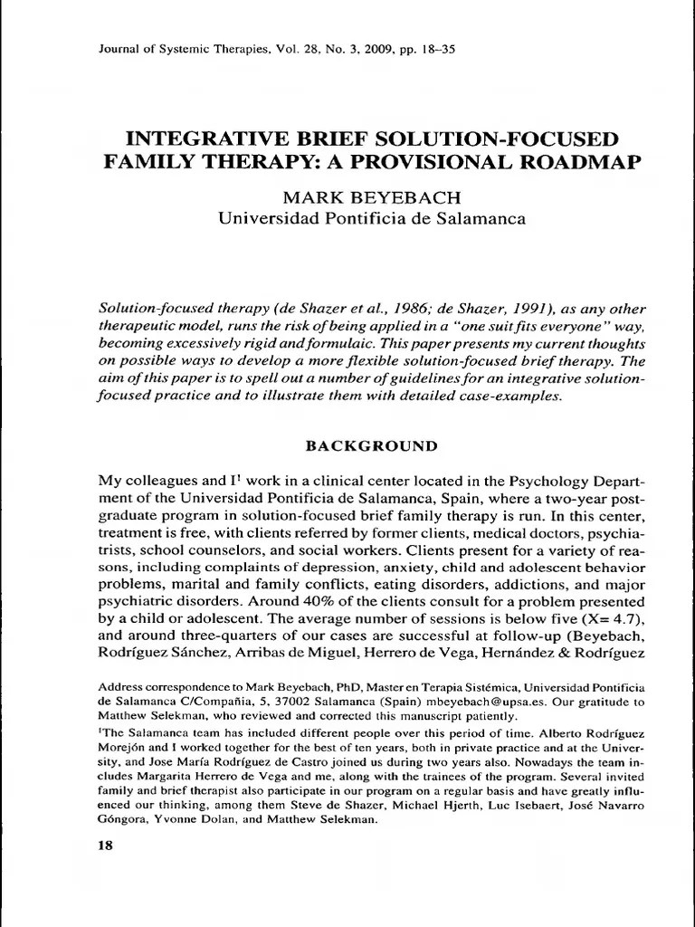 Integrative Brief Solution-Focused Family Therapy A Provisional Roadmap ...