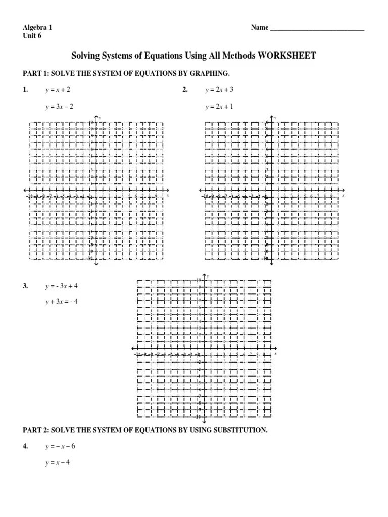 Alg 1 Systems Worksheet Practice PDF | PDF | Equations | Algebra
