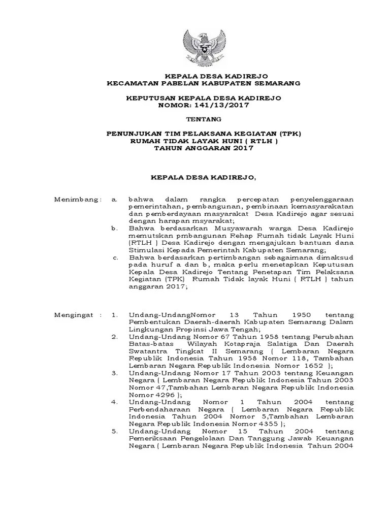 Kepala urusan keuangan desa adalah unsur staf sekretariat desa yang membidangi urusan . Sk Tpk Rtlh Pdf