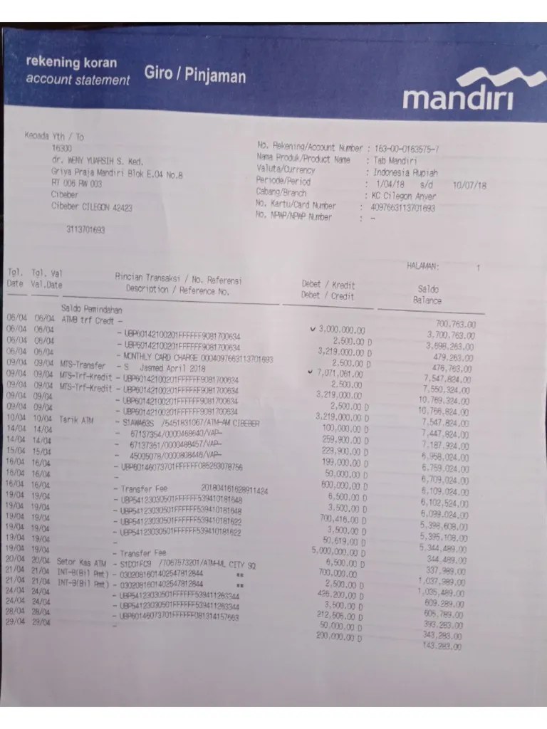 Kunjungi kantor cabang bca terdekat. Foto Rekening Koran Mandiri