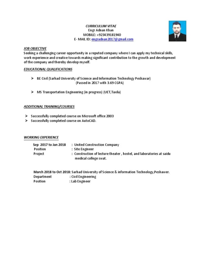 Civil Engineer Cv Format