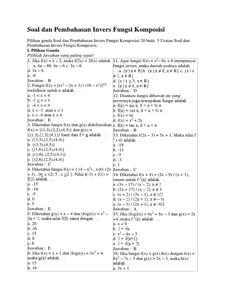 Soal Pilihan Ganda Fungsi 