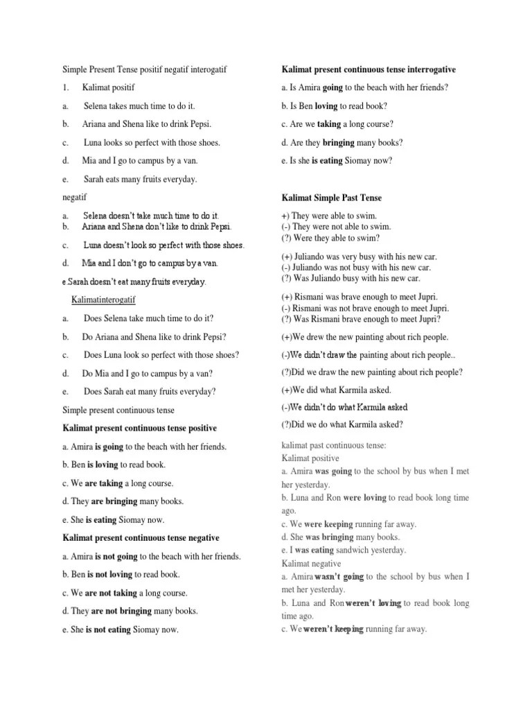 Video ini berisi tentang cara penggunaan kata will vs be going to disertai dengan contoh kalimat menggunakan will dan going to. Simple Present Tense Positif Negatif Interogatif Pdf Linguistic Typology Linguistic Morphology
