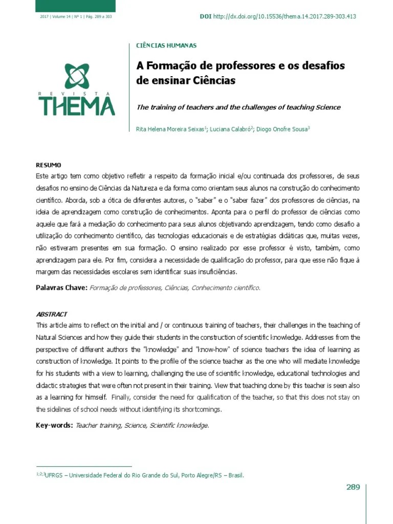 A Formação De Professores E Os Desafios | PDF | Science | Aprendizado