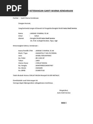 Surat keterangan ganti warna kendaraan. Surat Keterangan Rubah Warna Kendaraan Pdf