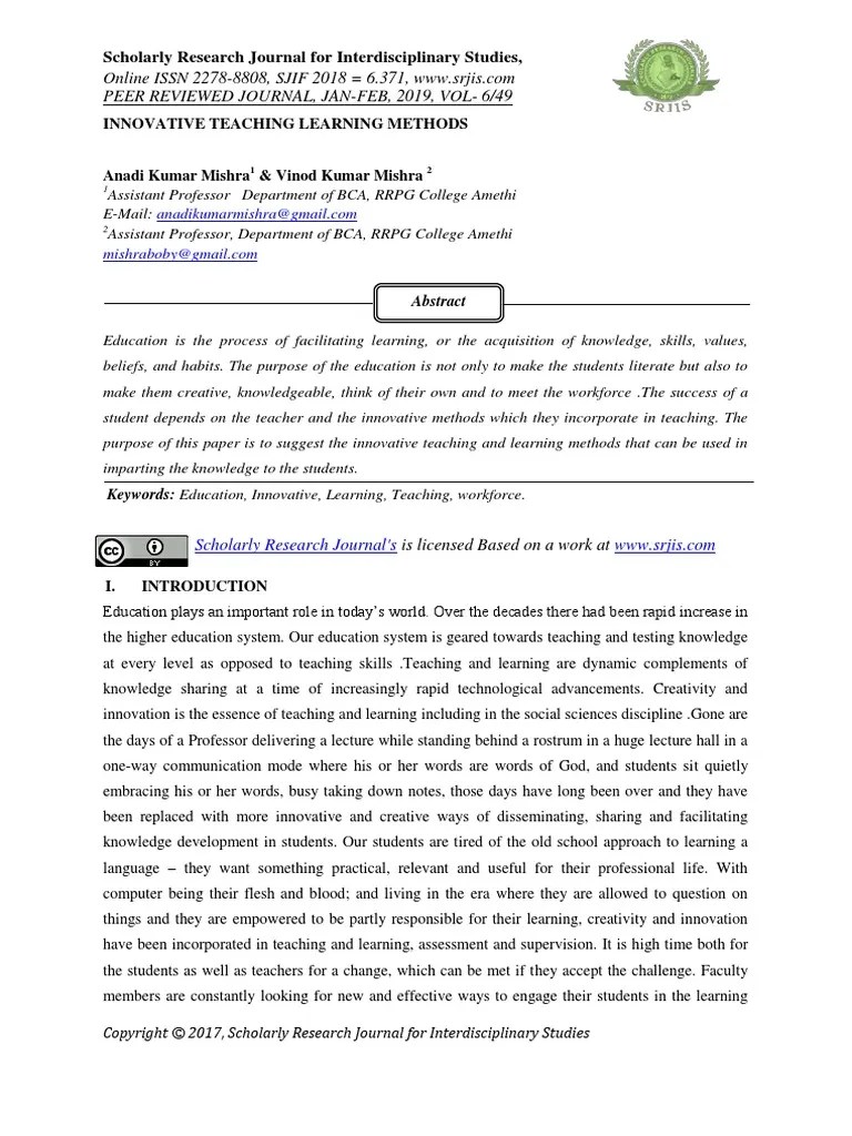 Innovative Teaching Learning Methods | PDF | Teaching Method | Teachers