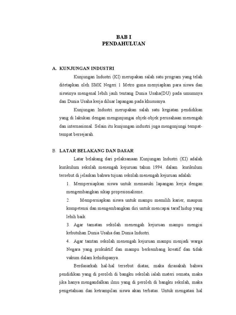 Latar belakang sekolah menengah kejuruan perlu diadakanya kunjungan kerjaindustri (kki. Izi Proposal Kunjungan Industri Smk N 1 Metro 2008 Pdf