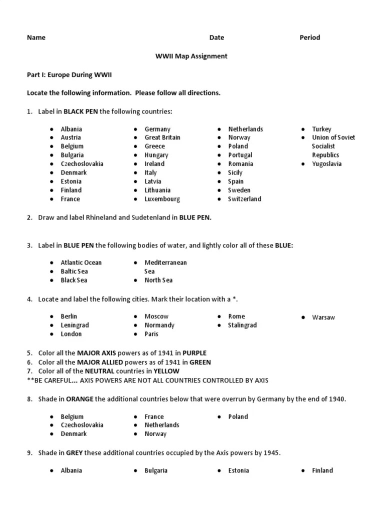Wwii Map Assignment | Download Free PDF | World War II | Axis Powers