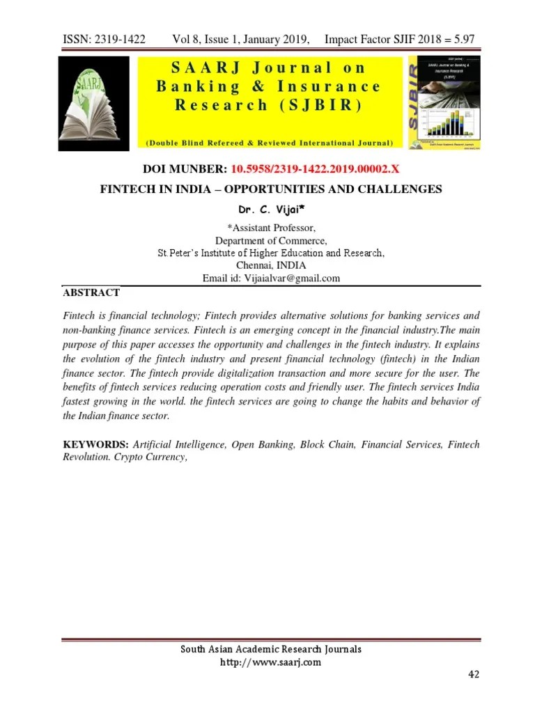 Fintech In India - Opportunities And Challenges | PDF | Financial Technology | Finance & Money ...